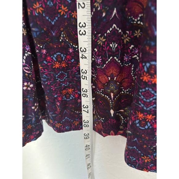 J. Jill East Village Dress L Purple Paisley Print Boho Peasant V-Neck 3/4 Sleeve - Picture 12 of 13